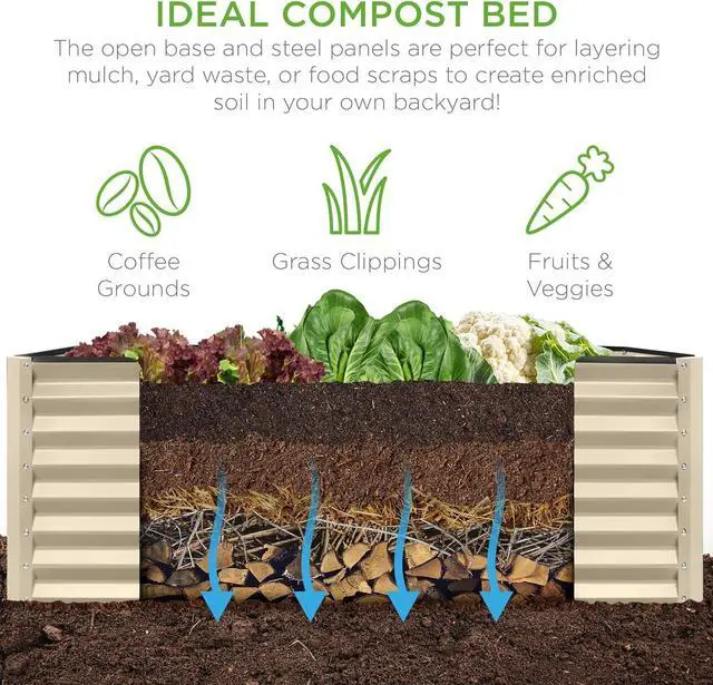 Alt view image 4 of 7 - Best Choice Products 8x4x2ft Outdoor Metal Raised Garden Bed, Deep Root Planter Box for Vegetables, Flowers, Herbs, and Succulents w/ 478 Gallon Capacity - Beige