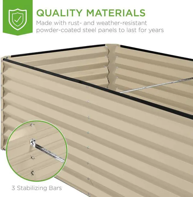 Alt view image 6 of 7 - Best Choice Products 8x4x2ft Outdoor Metal Raised Garden Bed, Deep Root Planter Box for Vegetables, Flowers, Herbs, and Succulents w/ 478 Gallon Capacity - Beige