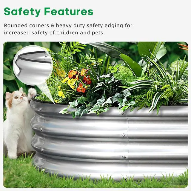 Alt view image 6 of 7 - JERIA 8×4×1ft Oval Raised Garden Bed,Galvanized Raised Garden Bed Kit Outdoor Metal Gardening Planter Box for Vegetable, Fruits, FlowerHerbs