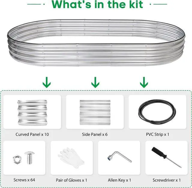 Alt view image 4 of 7 - JERIA 8×4×1ft Oval Raised Garden Bed,Galvanized Raised Garden Bed Kit Outdoor Metal Gardening Planter Box for Vegetable, Fruits, FlowerHerbs
