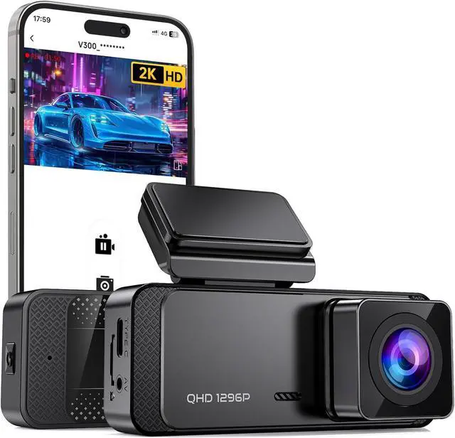 Main image of Dash Cam 1296P Front Dashcam, V300 WiFi Dash Camera for Cars with App, Night Vision, Mini Hidden Single Car Camera, Loop Recording, 24H Parking Mode, Support 256GB Max, Black