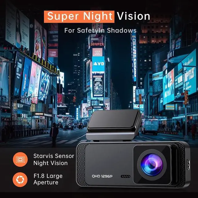 Alt view image 5 of 7 - Dash Cam 1296P Front Dashcam, V300 WiFi Dash Camera for Cars with App, Night Vision, Mini Hidden Single Car Camera, Loop Recording, 24H Parking Mode, Support 256GB Max, Black
