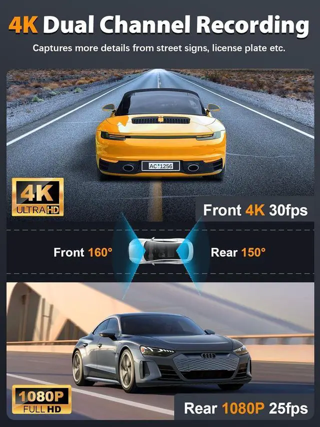 Alt view image 2 of 7 - Dash Cam Front and Rear 4K+1080P, Free 64GB Card, Built-in WiFi, Dash Camera for Cars, Car Camera, Dual Dashcams for Cars with Night Vision, 24 Hours Parking Monitor, Loop Recording