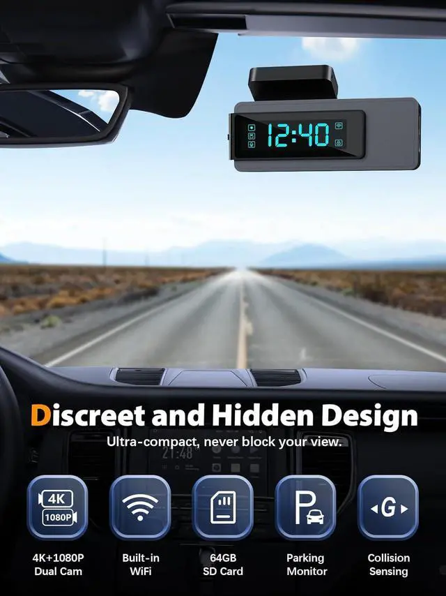 Alt view image 5 of 7 - Dash Cam Front and Rear 4K+1080P, Free 64GB Card, Built-in WiFi, Dash Camera for Cars, Car Camera, Dual Dashcams for Cars with Night Vision, 24 Hours Parking Monitor, Loop Recording