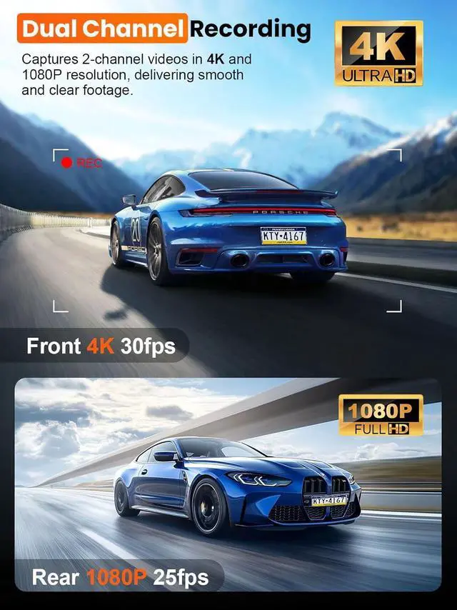 Alt view image 3 of 7 - 4K Dash Cam Front and Rear, Built-in 5G WiFi GPS, 64GB Card Included, 3.59'' IPS Screen Dash Camera for Cars, Dual Dashcam with G-Sensor, Loop Recording, WDR, Night Vision, 24H Parking Monitor