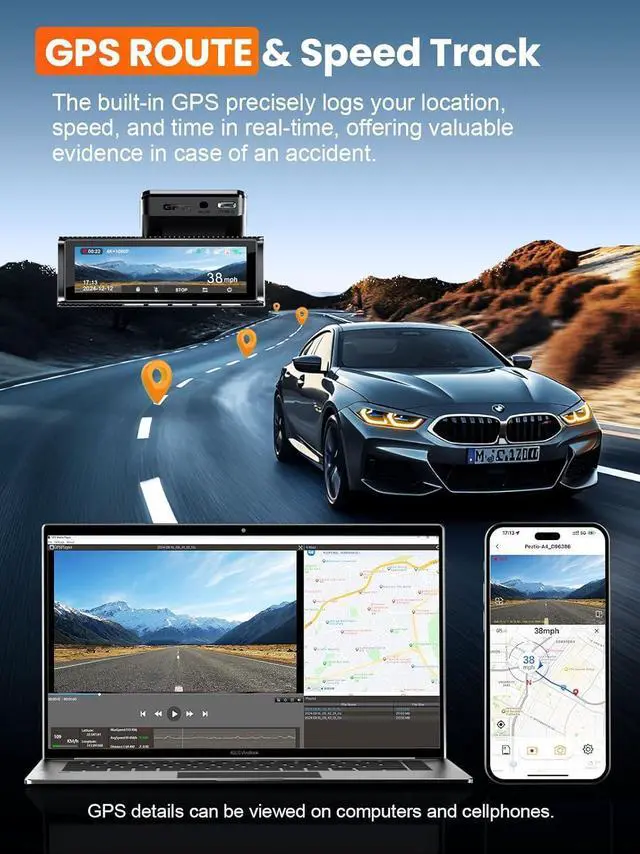 Alt view image 5 of 7 - 4K Dash Cam Front and Rear, Built-in 5G WiFi GPS, 64GB Card Included, 3.59'' IPS Screen Dash Camera for Cars, Dual Dashcam with G-Sensor, Loop Recording, WDR, Night Vision, 24H Parking Monitor