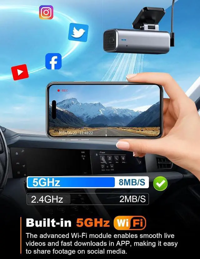 Alt view image 4 of 7 - 4K Dash Cam Front, Built-in 5G WiFi, 64GB Card Included, Dash Camera for Cars, Mini Dashcam with Super Night Vision, Loop Recording, G-Sensor, 24 Hours Parking Monitor, Support 256GB Max