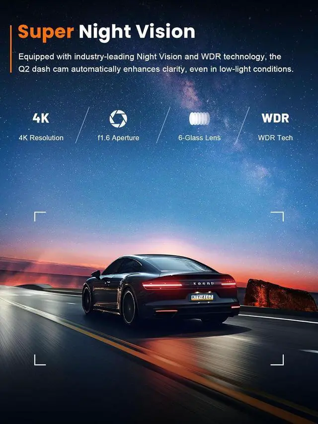 Alt view image 5 of 7 - 4K Dash Cam Front, Built-in 5G WiFi, 64GB Card Included, Dash Camera for Cars, Mini Dashcam with Super Night Vision, Loop Recording, G-Sensor, 24 Hours Parking Monitor, Support 256GB Max