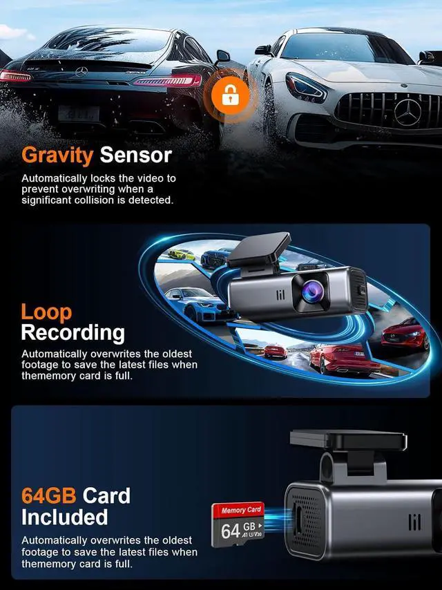 Alt view image 6 of 7 - 4K Dash Cam Front, Built-in 5G WiFi, 64GB Card Included, Dash Camera for Cars, Mini Dashcam with Super Night Vision, Loop Recording, G-Sensor, 24 Hours Parking Monitor, Support 256GB Max