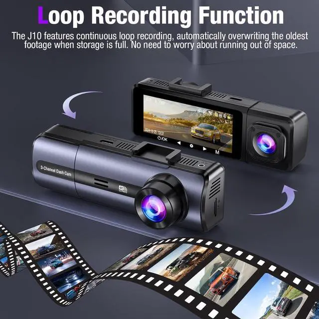 Alt view image 5 of 7 - 3 Channel 4K Dash Cam with 5GHz WiFi & APP Control, 4K/2.5K+1080P+1080P Front Inside and Rear, Triple Dash Camera with 64GB Card, G-Sensor, 24 Hours Parking Mode, Loop Recording, Night Vision