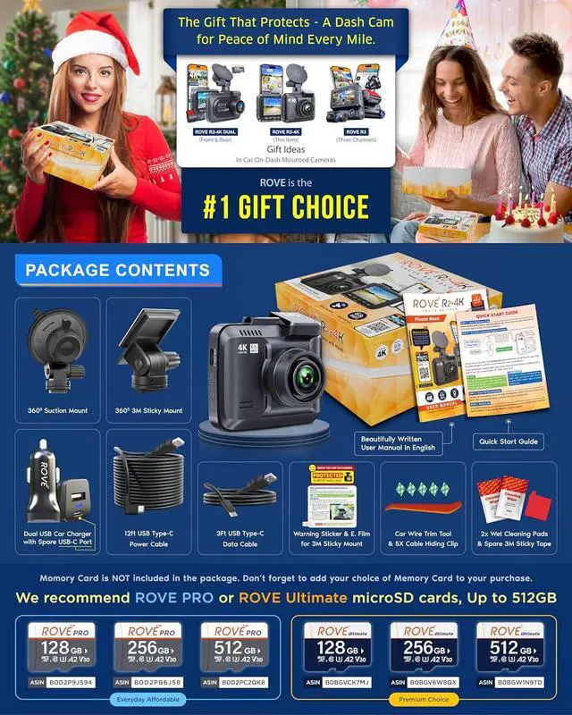 Alt view image 6 of 7 - ROVE R2-4K Dash Cam Built-in WiFi 6 GPS Car Dashboard Camera Recorder with UHD 2160P, 2.4" IPS Screen, 150° Wide Angle, WDR, Night Vision