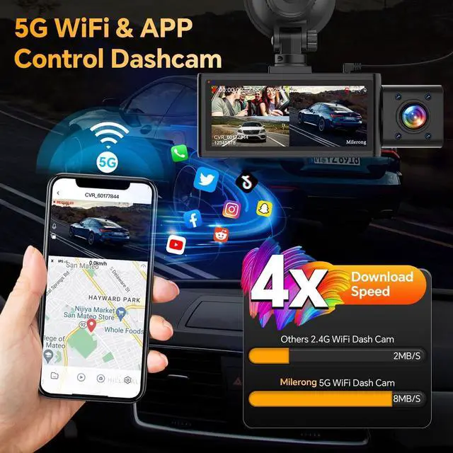 Alt view image 4 of 7 - Dash Cam Front Rear and Inside, 3 Channel Dual Dash Camera for Cars WiFi 2.5K Dashcams for Car W/ 64GB Card,1440P Dashcam Front+1080P Inside Car Camera+1080P Rear Car Dash Cam,G-Sensor,IR Night Vision