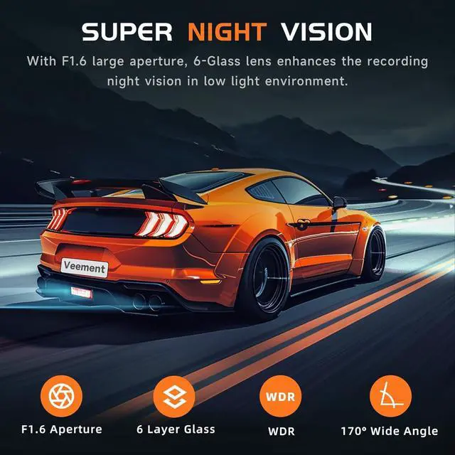 Alt view image 4 of 6 - 2.5K Car Dash Cam, VEEMENT Dash Camera for Cars, 1440P Car Dash Camera with APP, WiFi Dash Cams with WDR Night Vision, 24/7 Parking Monitor Dashcam, 160°Wide, G-Sensor, Mini Dash Cam
