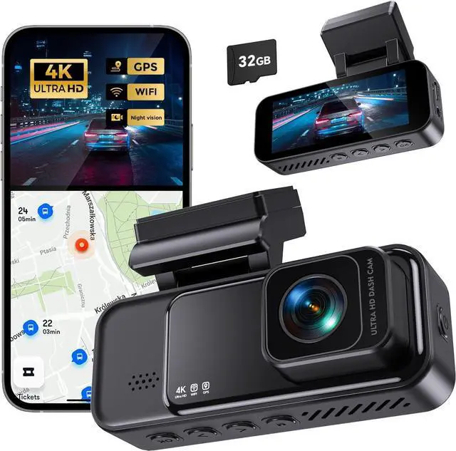 Main image of Dash Cam 4K Front, Built-in WiFi GPS Dash Camera for Cars, 3.2" IPS Screen Dashcam with App Control, Free 32G Card, 170°Wide Angle, 24H ParkingMode, WDR, Night Vision, G-Sensor