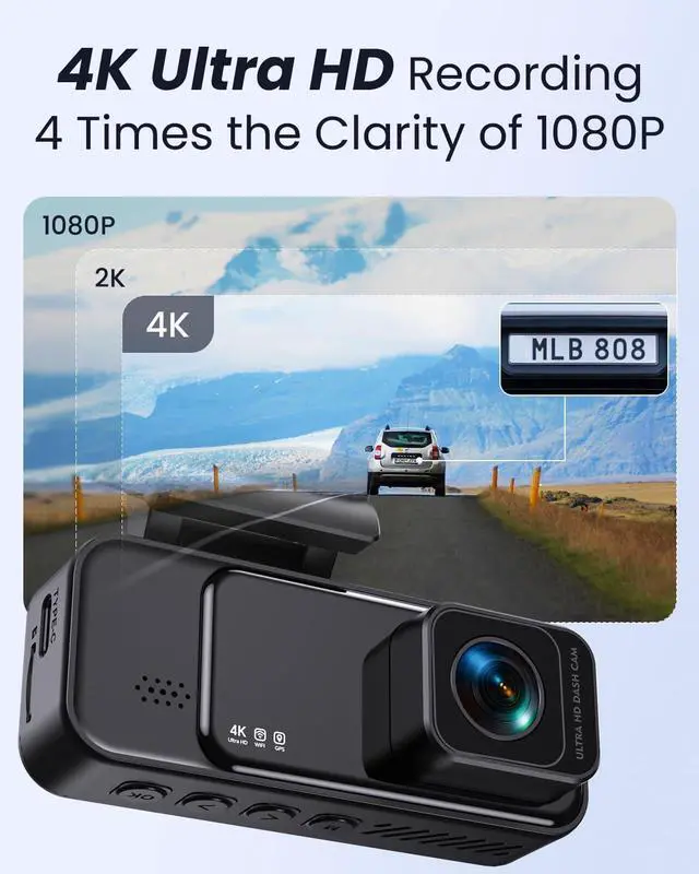 Alt view image 2 of 6 - Dash Cam 4K Front, Built-in WiFi GPS Dash Camera for Cars, 3.2" IPS Screen Dashcam with App Control, Free 32G Card, 170°Wide Angle, 24H ParkingMode, WDR, Night Vision, G-Sensor