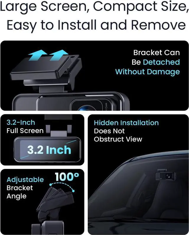 Alt view image 5 of 6 - Dash Cam 4K Front, Built-in WiFi GPS Dash Camera for Cars, 3.2" IPS Screen Dashcam with App Control, Free 32G Card, 170°Wide Angle, 24H ParkingMode, WDR, Night Vision, G-Sensor