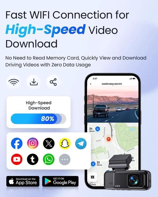 Alt view image 6 of 6 - Dash Cam 4K Front, Built-in WiFi GPS Dash Camera for Cars, 3.2" IPS Screen Dashcam with App Control, Free 32G Card, 170°Wide Angle, 24H ParkingMode, WDR, Night Vision, G-Sensor