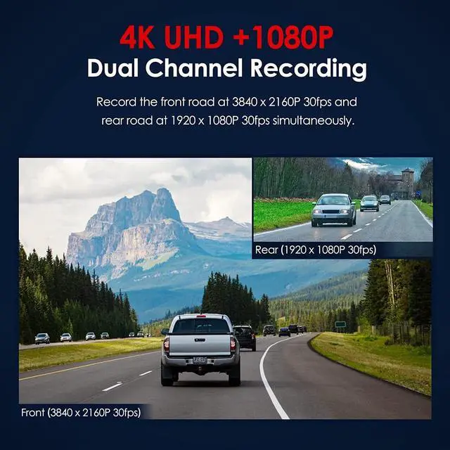 Alt view image 5 of 6 - VIOFO A129 Pro Duo 4K Dual Dash Cam 3840 x 2160P Ultra HD 4K Front and 1080P Rear Car WiFi Dash Camera 8MP Sensor GPS, Buffered Parking Mode, G-Sensor, Motion Detection, WDR, Loop Recording