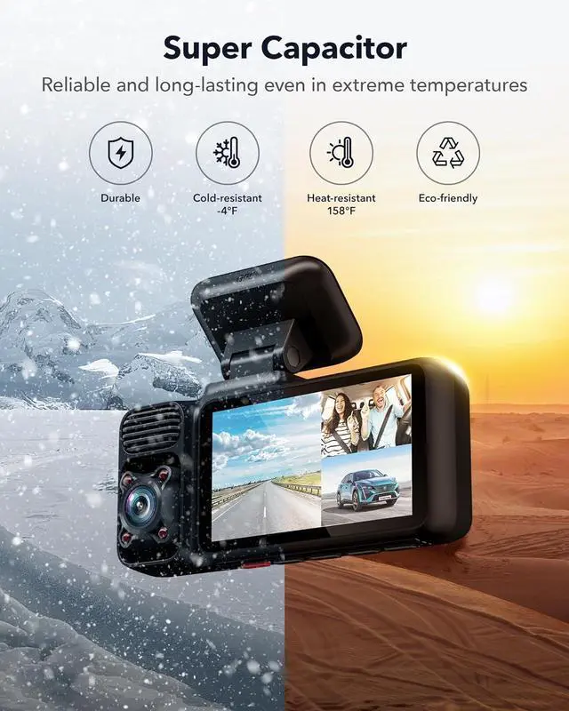 Alt view image 7 of 7 - REDTIGER F17 4K 3 Channel Dash Cam, 5GHz WiFi Built-in GPS with 64GB Card, 2160P+1080P+1080P Front and Rear Inside, Triple Car Camera with 3 Inch Screen, IR Night Vision, G Sensor, WDR, Parking Mode