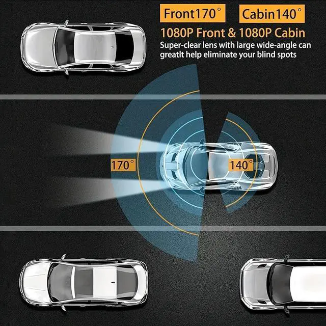 Alt view image 2 of 7 - 1080P Dash Cam Front and Inside,Dashcams for Cars with IR Night Vision Loop Recording G-Sensor 24Hr Parking Traffic Recorder(1080P)