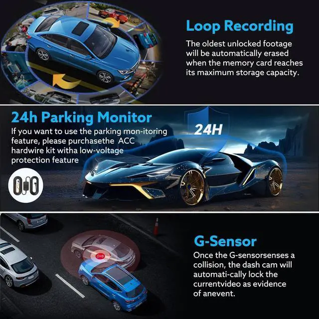 Alt view image 3 of 7 - 1080P Dash Cam Front and Inside,Dashcams for Cars with IR Night Vision Loop Recording G-Sensor 24Hr Parking Traffic Recorder(1080P)