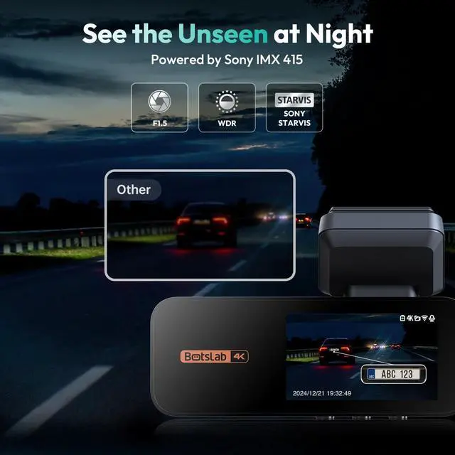 Alt view image 6 of 6 - 4K+2K Dual Dash Cam Front and Rear, Dashcam with Voice Control, STARVIS, ADAS Driver Alerts, Starry Night Vision, 24/7 Parking Monitor, 5.8GHz WiFi & GPS, Free 64GB Card, Loop Recording