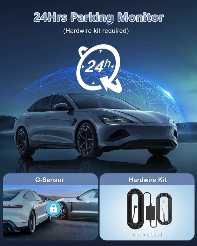 Alt view image 5 of 6 - 4K Dash Cam Front and Rear, WiFi Dash Cam with 64GB Card, 4K+1080P Dash Camera for Cars, WiFi Car Camera with App Control, 1.47" Screen DashCam with 24H Parking Monitor,G-Sensor