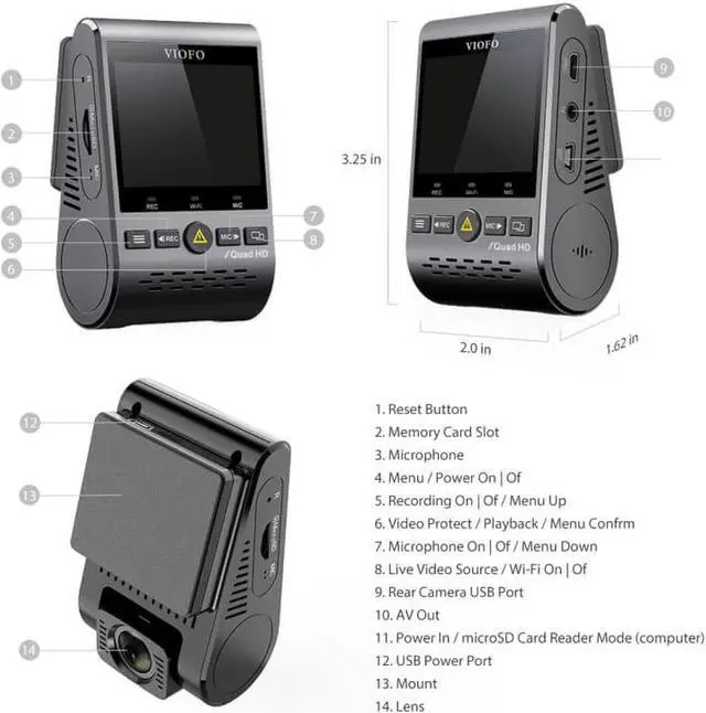 Alt view image 7 of 7 - VIOFO Dual Dash Cam, 2K 1440P 60fps+1080P 30fps Front and Rear Dash Camera with Wi-Fi GPS, Parking Mode, Emergency Recording, Super Capacitor, Motion Detection (A129 Plus Duo)