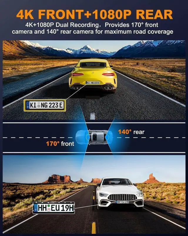 Alt view image 4 of 7 - Dash Cam Front and Rear 4K, Built-in 5GHz WiFi with CPL, Dual Dashcams for Cars with 64GB Card, 24H Parking Mode, WDR, Ultra HD Night Vision, G-Sensor, Loop Recording, App Control, Support 256GB Max