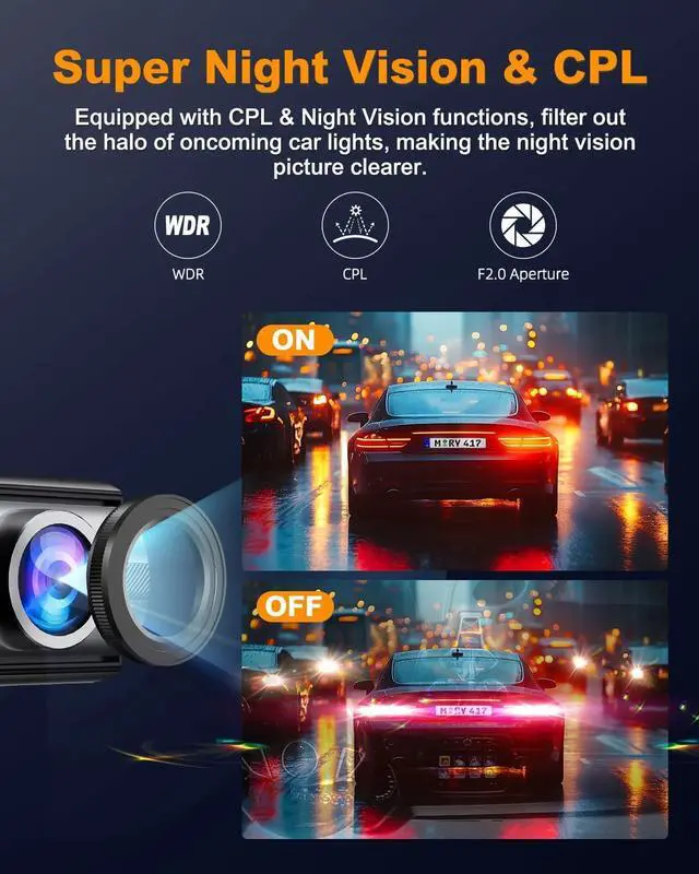 Alt view image 7 of 7 - Dash Cam Front 4K, Built-in 5GHz WiFi with CPL, Car Camera Dashcam with UHD 2160P, 64GB Card, 24H Parking Monitor, Super Night Vision, WDR, G-Sensor, App Control, 170° Wide Angle, Support 256GB Max