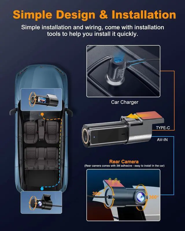 Alt view image 6 of 7 - Dash Cam Front and Rear 4K, Built-in 5GHz WiFi with CPL, Dual Dashcams for Cars with 64GB Card, 24H Parking Mode, WDR, Ultra HD Night Vision, G-Sensor, Loop Recording, App Control, Support 256GB Max