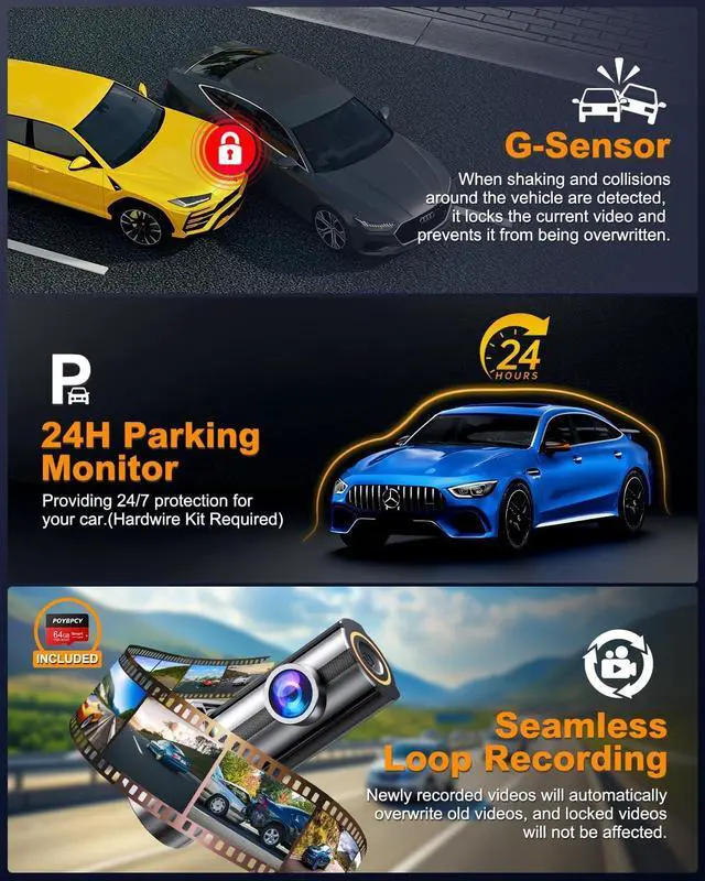 Alt view image 5 of 7 - Dash Cam Front and Rear 4K, Built-in 5GHz WiFi with CPL, Dual Dashcams for Cars with 64GB Card, 24H Parking Mode, WDR, Ultra HD Night Vision, G-Sensor, Loop Recording, App Control, Support 256GB Max