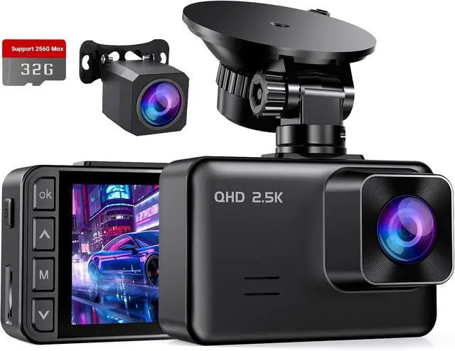 Main image of Dash Cam Front and Rear, 2.5K+1080P Dual Dash Camera for Cars, 2 Display Mini Car Camera, G-Sensor Dashcam, Night Vision, 24H Parking Mode, Loop Recording, 170°Wide Angle, 32GB Card Included