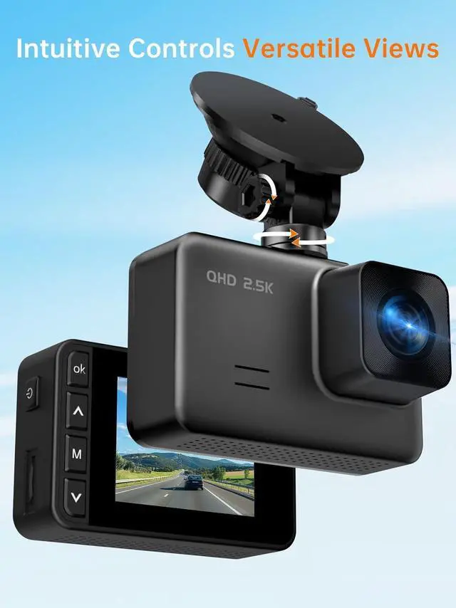 Alt view image 3 of 7 - Dash Cam Front and Rear, 2.5K+1080P Dual Dash Camera for Cars, 2 Display Mini Car Camera, G-Sensor Dashcam, Night Vision, 24H Parking Mode, Loop Recording, 170°Wide Angle, 32GB Card Included