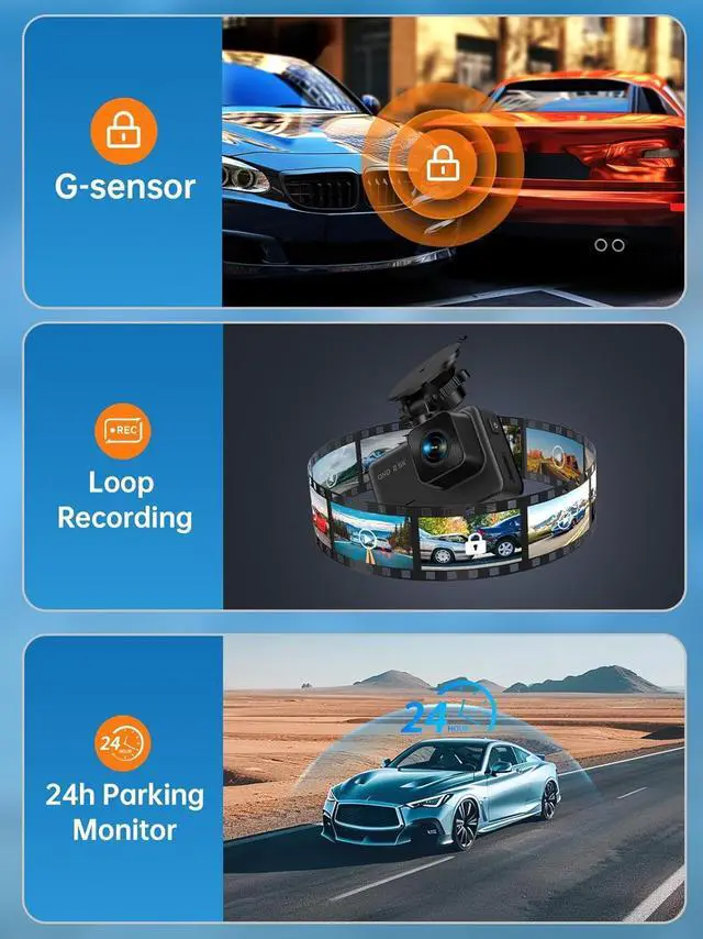 Alt view image 7 of 7 - Dash Cam Front and Rear, 2.5K+1080P Dual Dash Camera for Cars, 2 Display Mini Car Camera, G-Sensor Dashcam, Night Vision, 24H Parking Mode, Loop Recording, 170°Wide Angle, 32GB Card Included