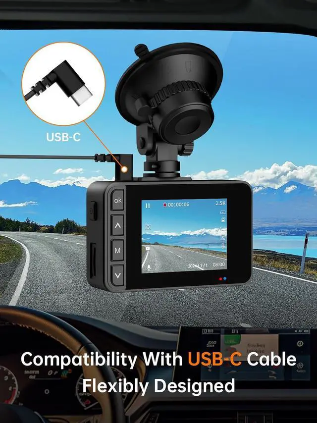 Alt view image 6 of 7 - Dash Cam Front and Rear, 2.5K+1080P Dual Dash Camera for Cars, 2 Display Mini Car Camera, G-Sensor Dashcam, Night Vision, 24H Parking Mode, Loop Recording, 170°Wide Angle, 32GB Card Included