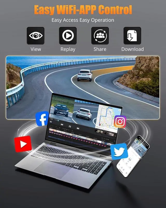 Alt view image 6 of 7 - Dash Cam Front and Rear, 4K+1080P Dual Dash Camera for Cars with 5G WiFi, Built-in 32GB Card, Night Vision, G-Sensor, 24H Parking Mode