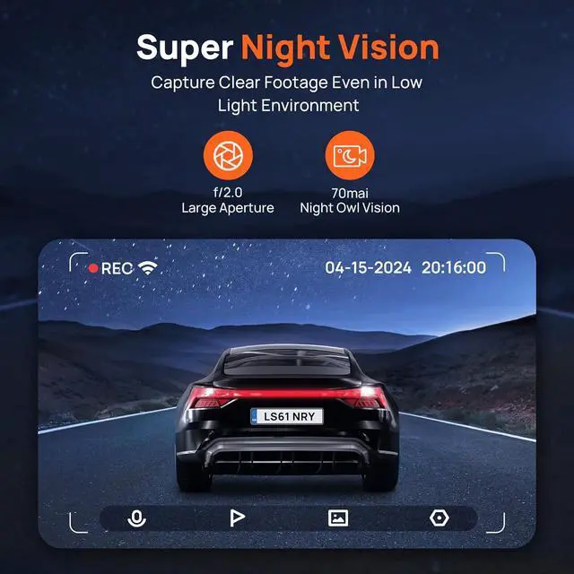 Alt view image 3 of 7 - 70mai Dash Cam M310, Dash Camera for Cars 1296P QHD, Smart Dash Cam Front Built in WiFi, 130° Wide-Angle FOV, WDR, Night Vision, iOS/Android Mobile App, Loop Recording, Parking Monitor, Time-Lapse