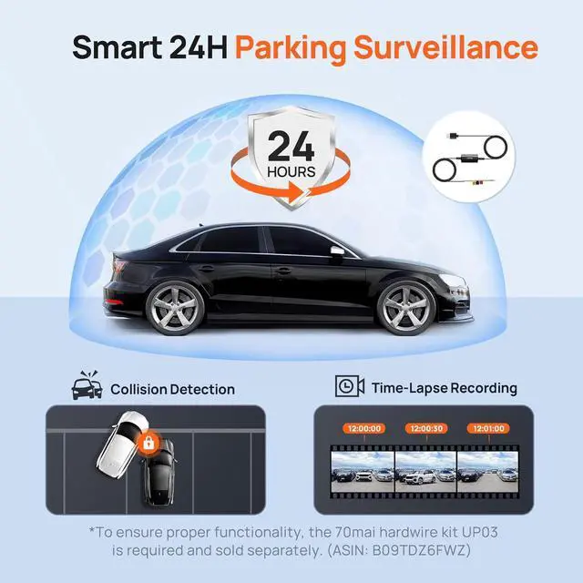 Alt view image 5 of 7 - 70mai Dash Cam M310, Dash Camera for Cars 1296P QHD, Smart Dash Cam Front Built in WiFi, 130° Wide-Angle FOV, WDR, Night Vision, iOS/Android Mobile App, Loop Recording, Parking Monitor, Time-Lapse