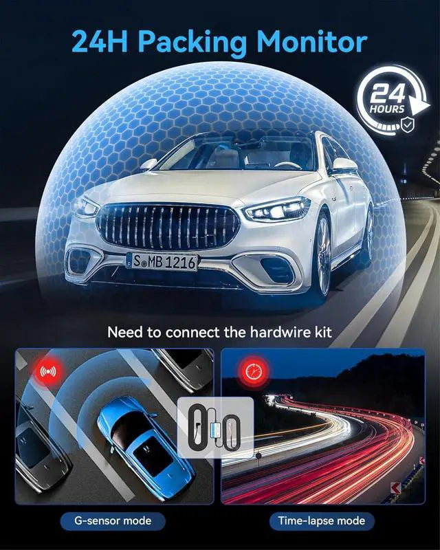 Alt view image 4 of 6 - Dash Cam Front and Rear Inside,4K Full HD 3 Channel Dash Camera for Cars, Free 32GB Card, 2'' IPS Screen Dashcam with Night Vision, G-Sensor, 24H Parking Mode, 170°Wide Angle, Loop Recording