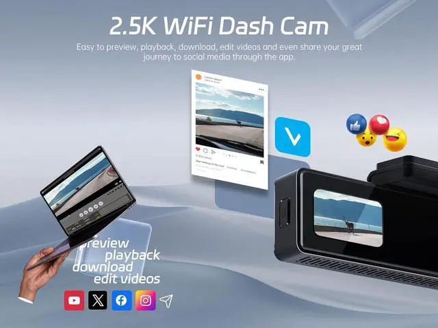 Alt view image 3 of 6 - Dash Cam 2.5K WiFi, Dash Camera for Cars with 32GB Card, Mini Dashcam Car Camera, WDR Night Vision,Voice Control, 24H Parking Mode, Support 128GB Max, Front Camera Only