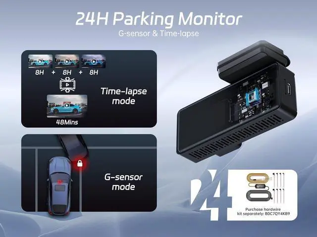 Alt view image 5 of 6 - Dash Cam 2.5K WiFi, Dash Camera for Cars with 32GB Card, Mini Dashcam Car Camera, WDR Night Vision,Voice Control, 24H Parking Mode, Support 128GB Max, Front Camera Only