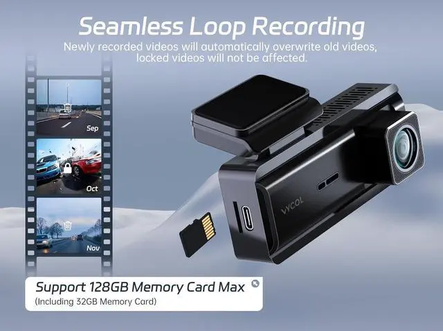 Alt view image 6 of 6 - Dash Cam 2.5K WiFi, Dash Camera for Cars with 32GB Card, Mini Dashcam Car Camera, WDR Night Vision,Voice Control, 24H Parking Mode, Support 128GB Max, Front Camera Only