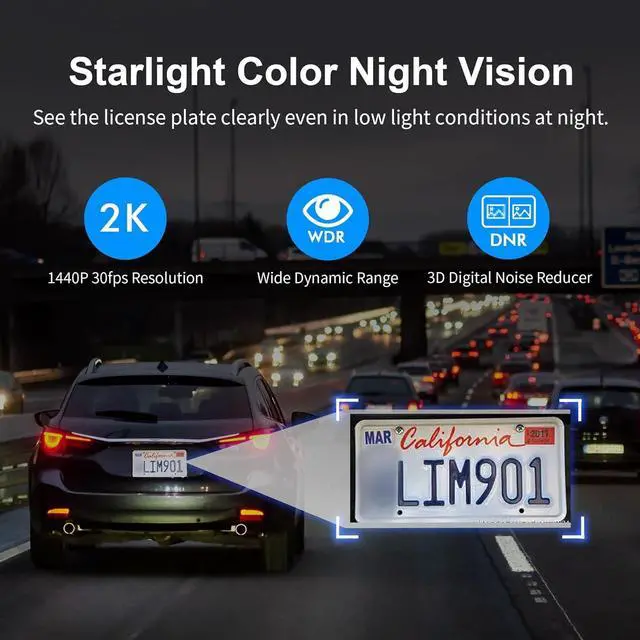 Alt view image 4 of 7 - KAWA Dash Cam 2K, WiFi Dash Camera for Cars 1440P with Hand-Free Voice Control, Night Vision, Mini Hidden Dashcam Front, Emergency Lock, Loop Recording, 24-Hour Parking Monitor, APP, Support 256GB Max