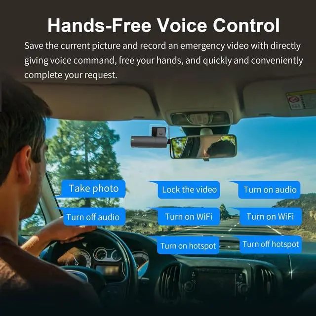 Alt view image 3 of 7 - KAWA Dash Cam 2K, WiFi Dash Camera for Cars 1440P with Hand-Free Voice Control, Night Vision, Mini Hidden Dashcam Front, Emergency Lock, Loop Recording, 24-Hour Parking Monitor, APP, Support 256GB Max