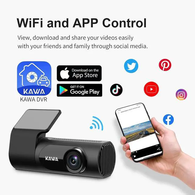 Alt view image 7 of 7 - KAWA Dash Cam 2K, WiFi Dash Camera for Cars 1440P with Hand-Free Voice Control, Night Vision, Mini Hidden Dashcam Front, Emergency Lock, Loop Recording, 24-Hour Parking Monitor, APP, Support 256GB Max