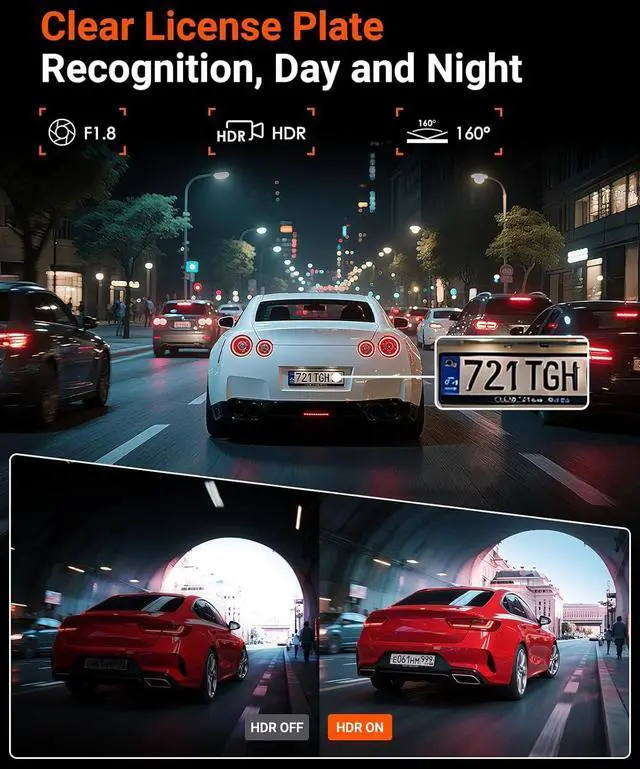 Alt view image 3 of 7 - Vantrue E1 Lite 1080P WiFi Mini Dash Cam with GPS and Speed, Free App, Voice Control Detachable Dash Camera, 24 Hours Parking Mode, Night Vision, Motion Detection, Loop Recording, Support 512GB Max