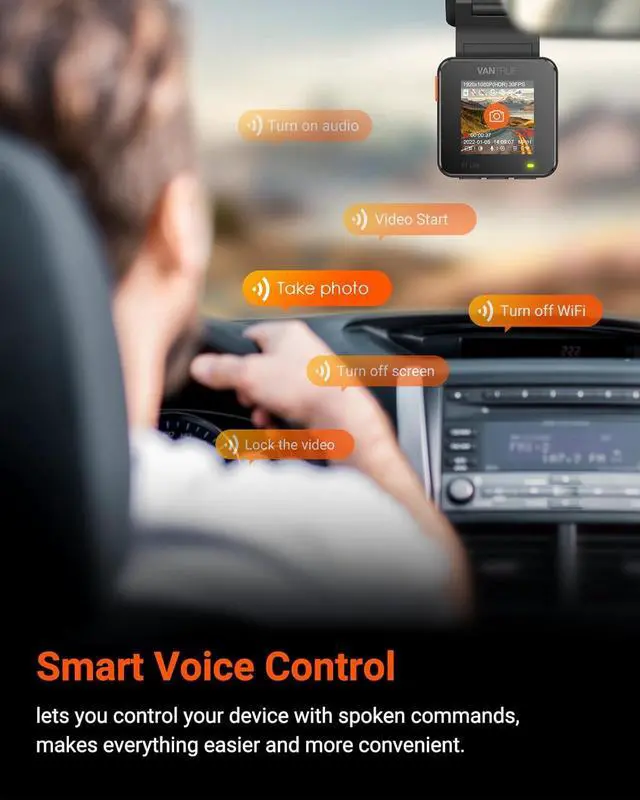 Alt view image 6 of 7 - Vantrue E1 Lite 1080P WiFi Mini Dash Cam with GPS and Speed, Free App, Voice Control Detachable Dash Camera, 24 Hours Parking Mode, Night Vision, Motion Detection, Loop Recording, Support 512GB Max