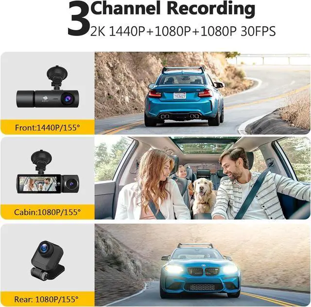 Alt view image 2 of 6 - Z-Edge T3P 4K Dash Cam Front and Rear, 5K Front Dash Cam, 2K 1440P+1080P+1080P WiFi Car Camera, GPS, IR Night Vision, Super Capacitor, 64GB Card Included