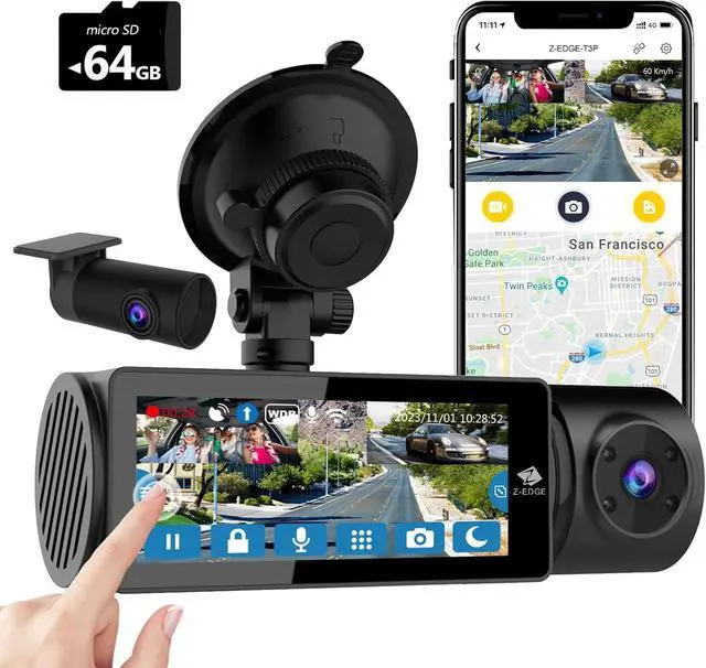 Main image of Z-Edge T3P 4K Dash Cam Front and Rear, 5K Front Dash Cam, 2K 1440P+1080P+1080P WiFi Car Camera, GPS, IR Night Vision, Super Capacitor, 64GB Card Included